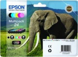 epson t2428 - cartouche encre éléphant n° 24 - pack de 6 couleurs kcmy/cc/mc